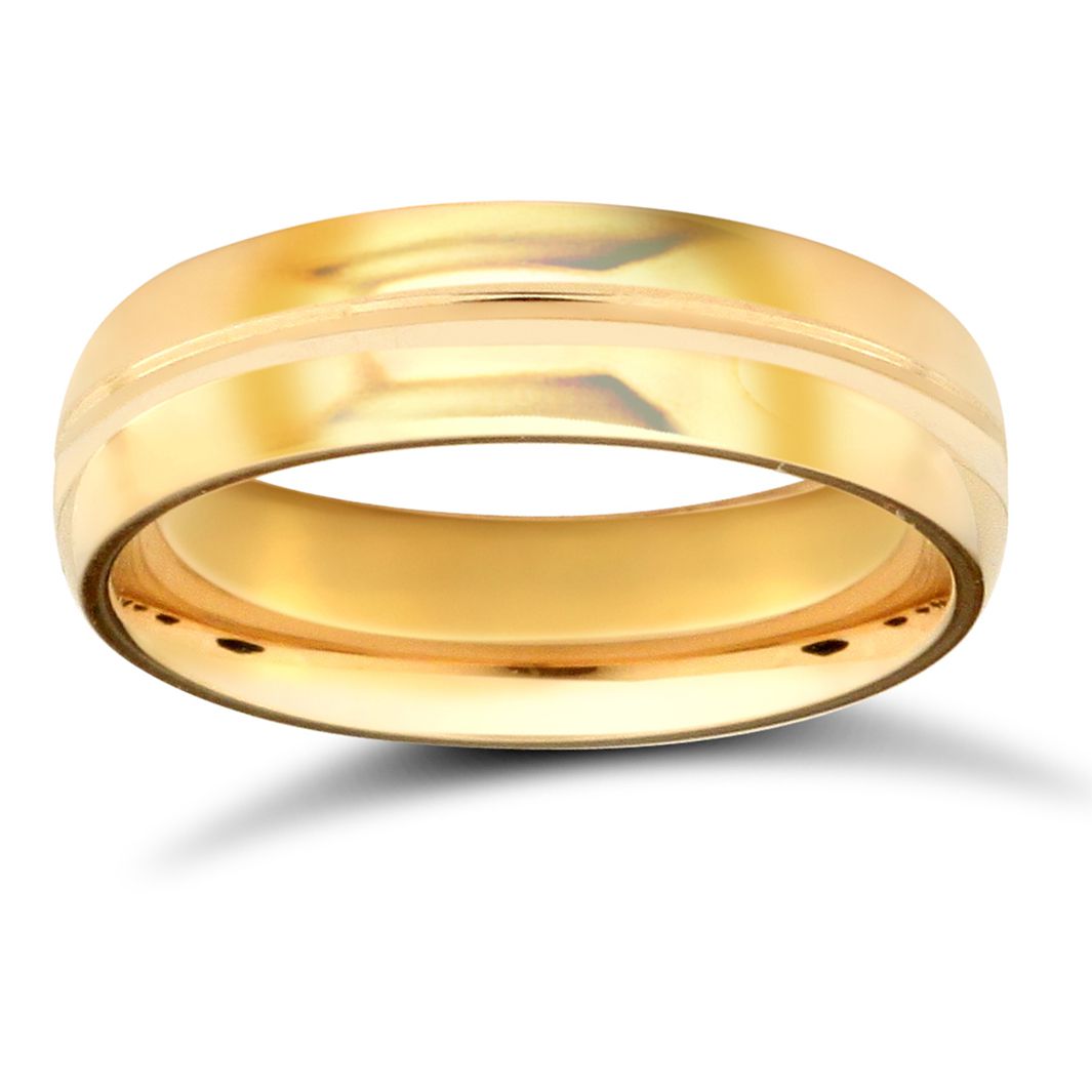 22ct Yellow Gold Standard Weight 5mm Court Profile Centre Groove Wedding Ring