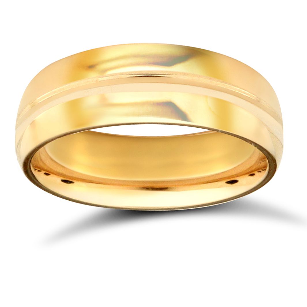 22ct Yellow Gold Standard Weight 6mm Court Profile Centre Groove Wedding Ring