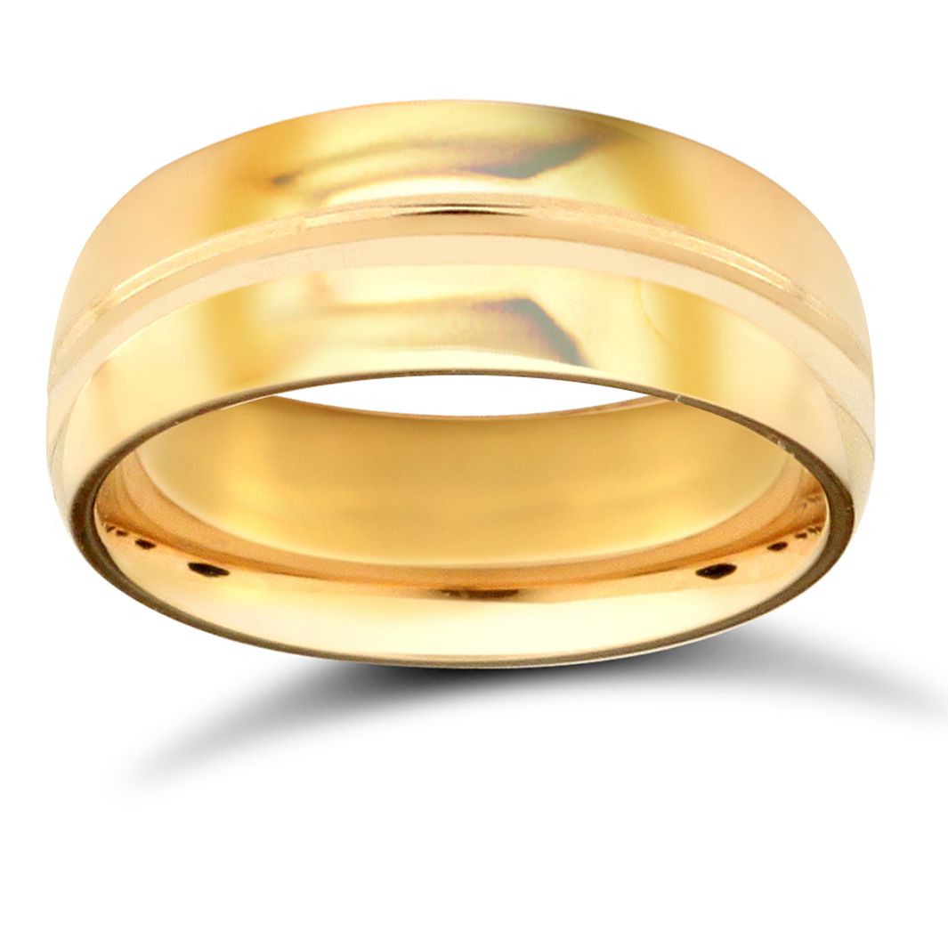 22ct Yellow Gold Standard Weight 7mm Court Profile Centre Groove Wedding Ring