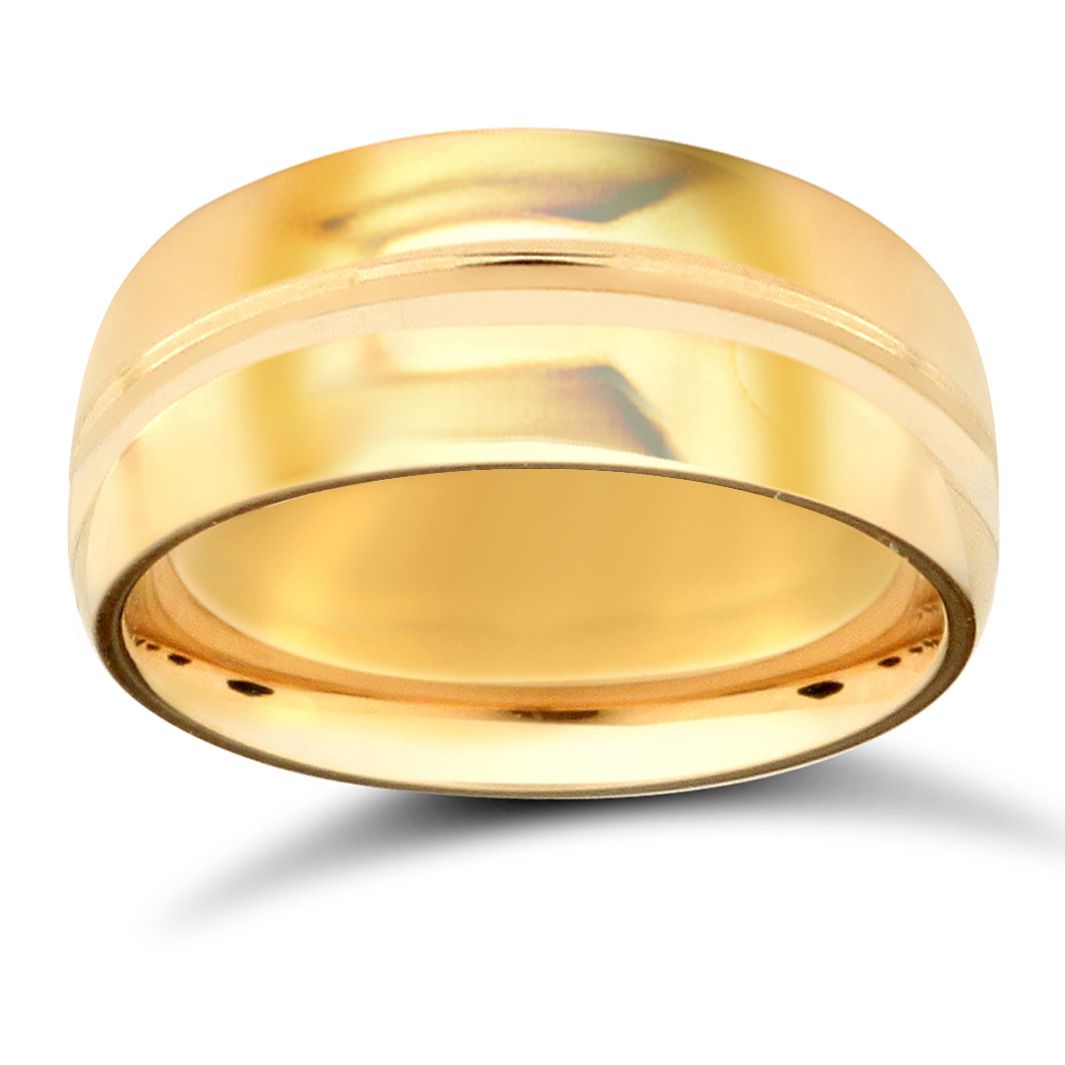 22ct Yellow Gold Standard Weight 8mm Court Profile Centre Groove Wedding Ring