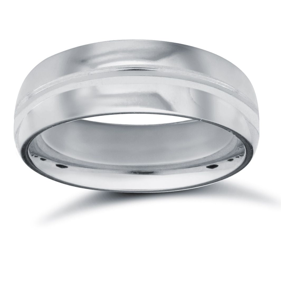 9ct White Gold Premium Weight Court Profile Centre Groove Wedding Ring