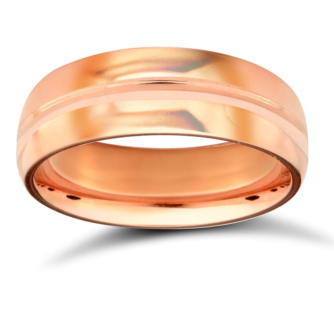 18ct Rose Gold Premium Weight D-Shape Profile Centre Groove Wedding Ring