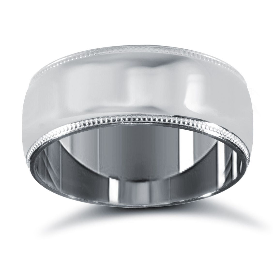 9ct White Gold Standard Weight D-Shape Profile Mill Grain Wedding Ring
