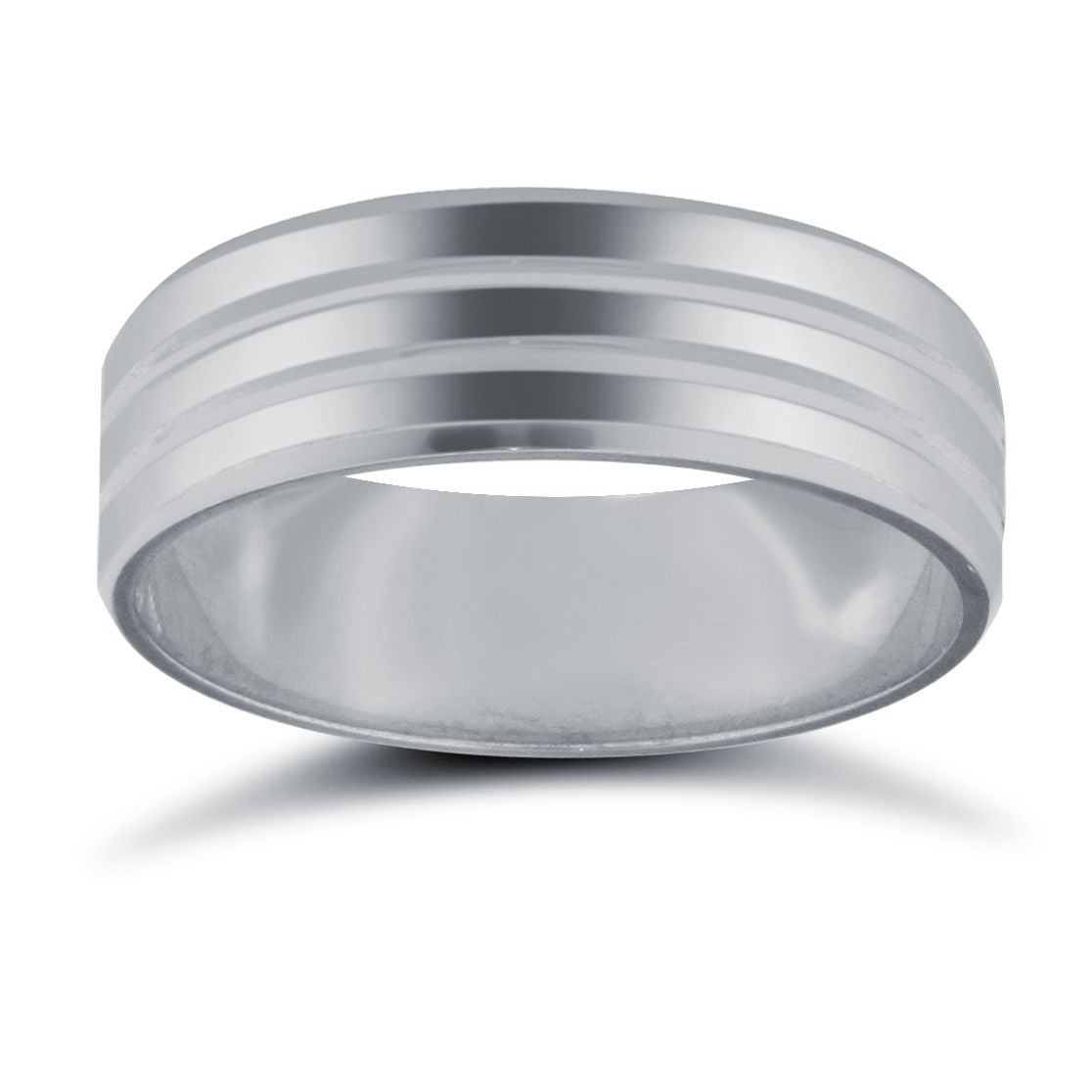 18ct White Gold Premium Weight Flat Court Profile Double Groove Wedding Ring