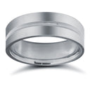 18ct White Gold Standard Weight Flat Court Profile Centre Groove Wedding Ring