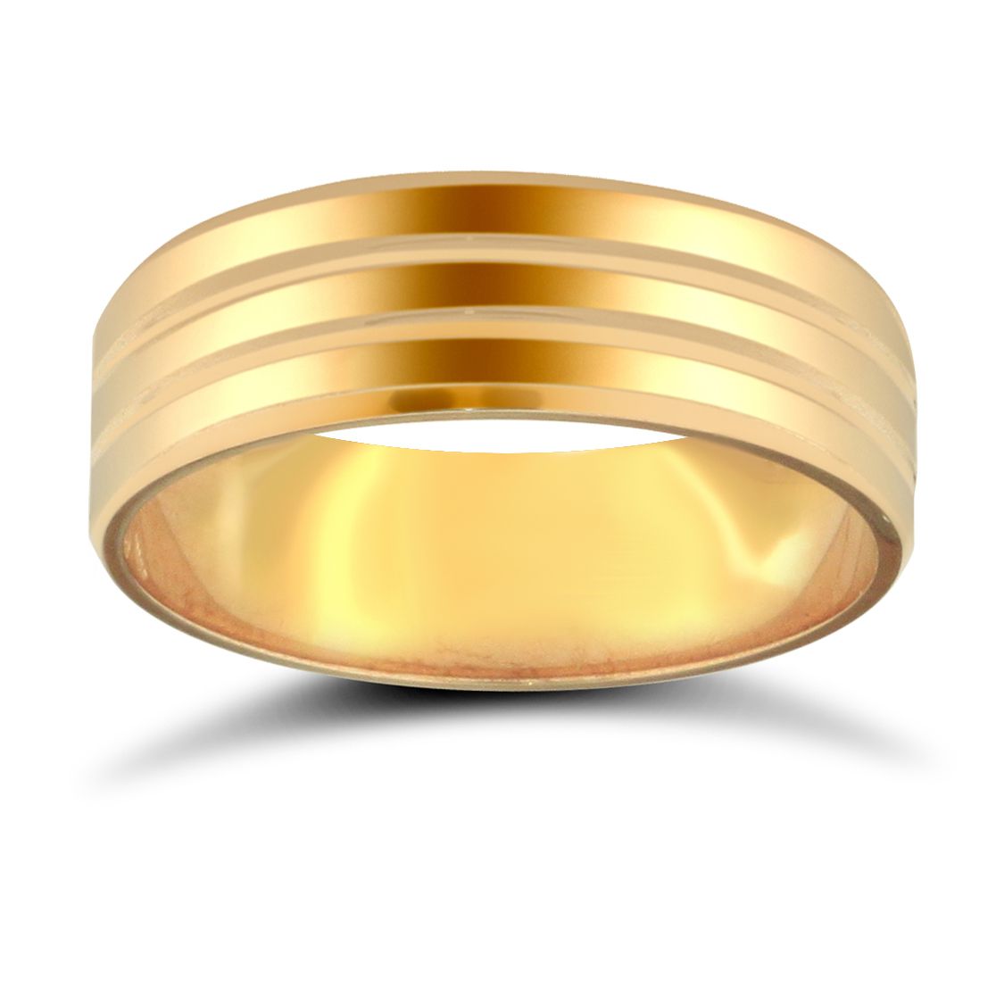 18ct Yellow Gold Premium Weight Flat Court Profile Double Groove Wedding Ring