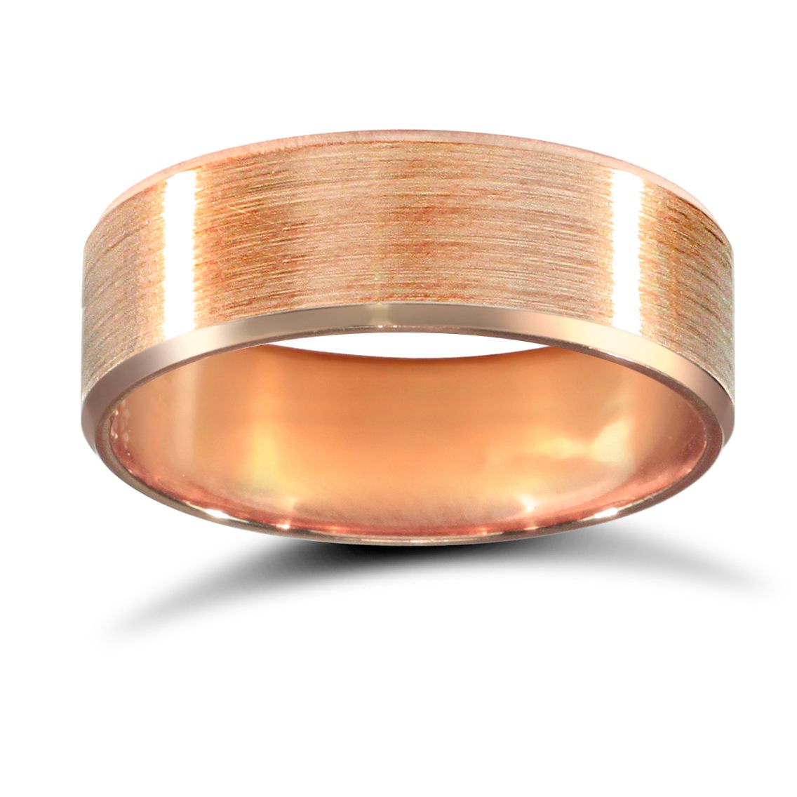 9ct Rose Gold Standard Weight Flat Court Profile Satin and Bevelled Edge Wedding Ring