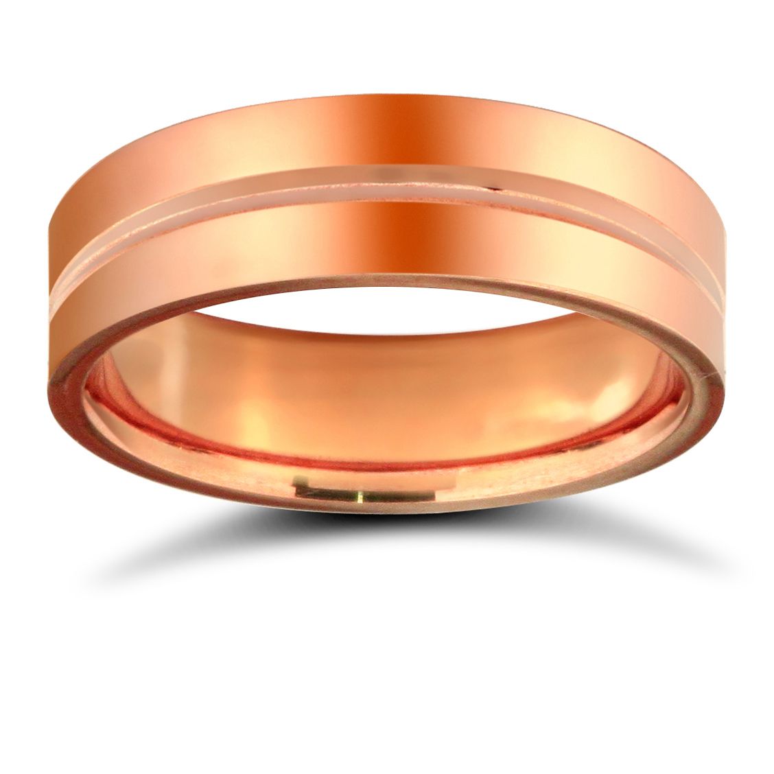 9ct Rose Gold Standard Weight Flat Court Profile Centre Groove Wedding Ring