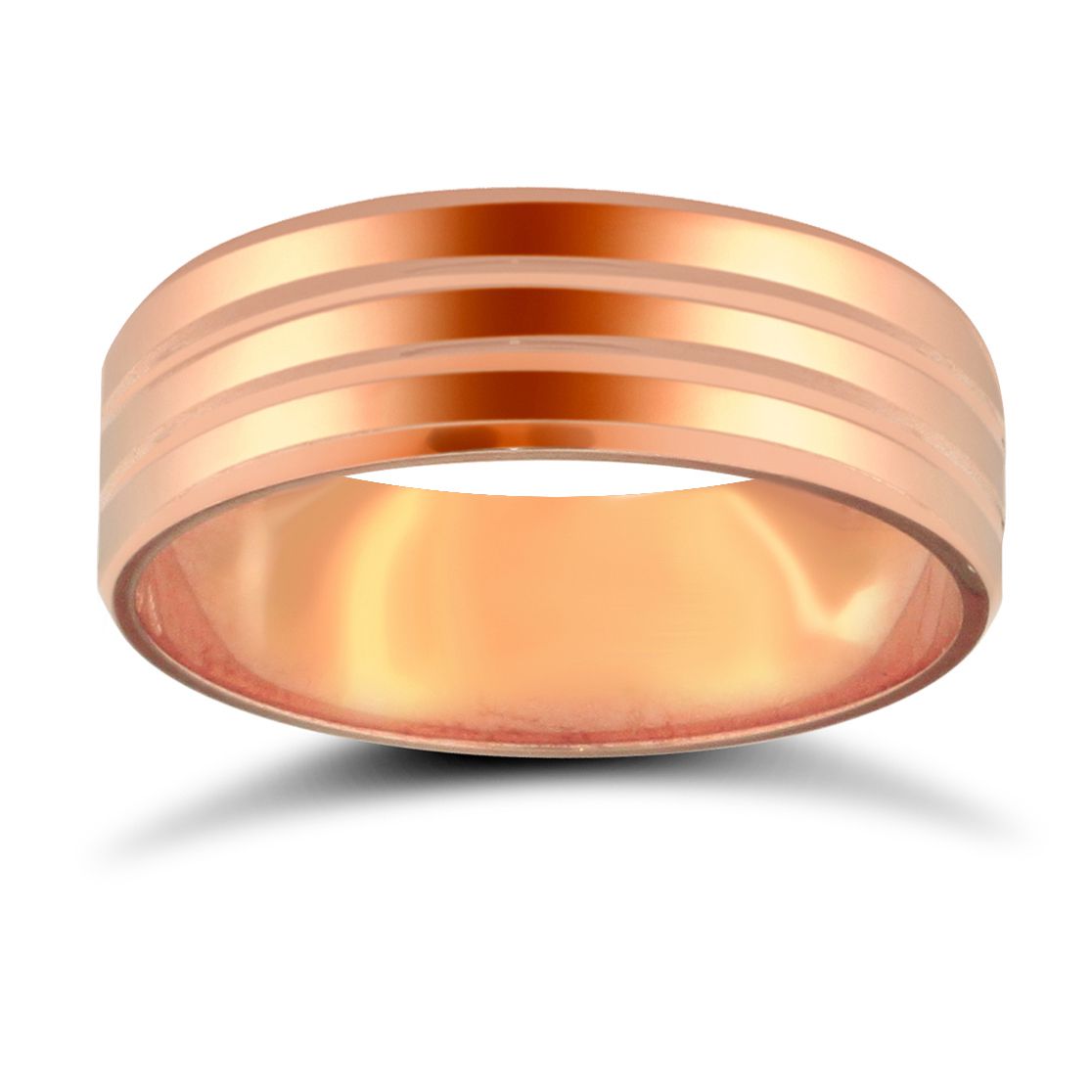 9ct Rose Gold Premium Weight Flat Court Profile Double Groove Wedding Ring