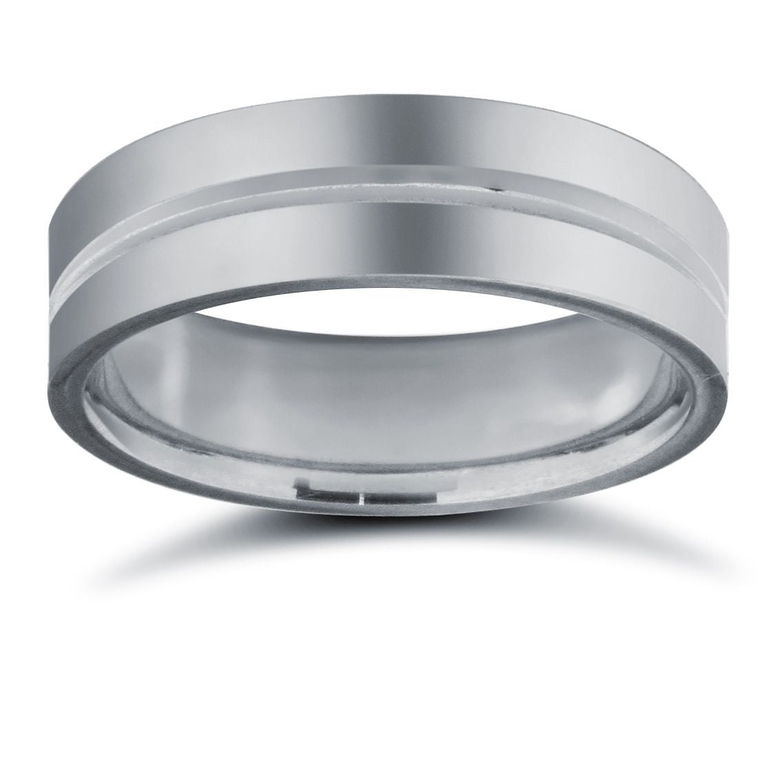 9ct White Gold Premium Weight Flat Court Profile Centre Groove Wedding Ring