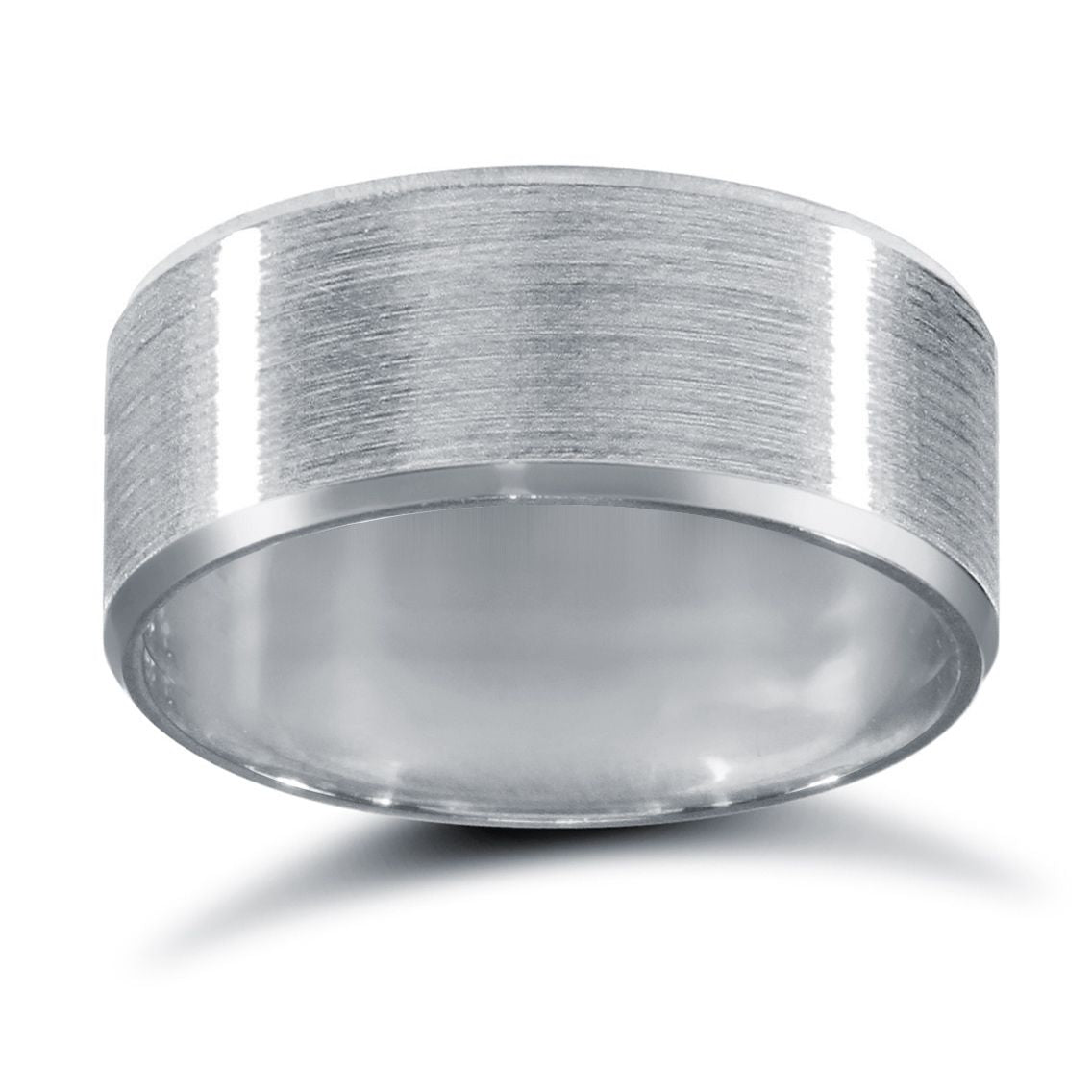 9ct White Gold Standard Weight Flat Court Profile Satin and Bevelled Edge Wedding Ring