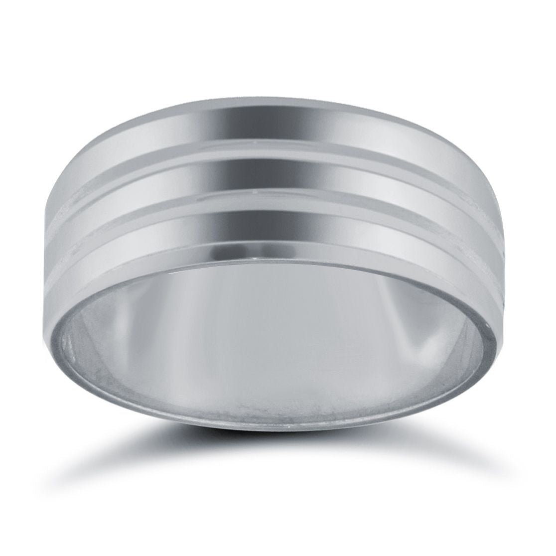 9ct White Gold Standard Weight Flat Court Profile Double Groove Wedding Ring