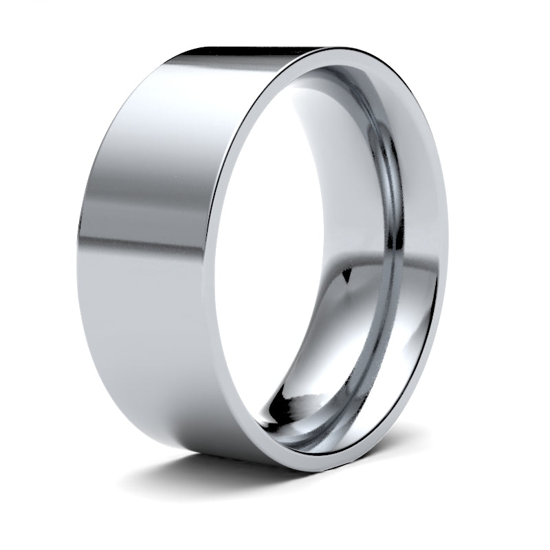 9ct White Gold Standard Weight Flat Court Profile Mirror Finish Wedding Ring