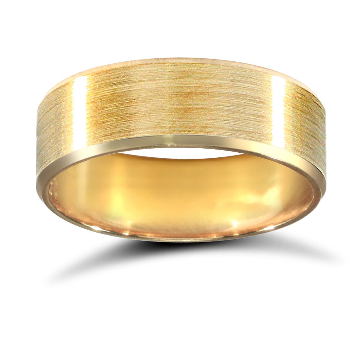 9ct Yellow Gold Premium Weight Flat Court Profile Satin and Bevelled Edge Wedding Ring