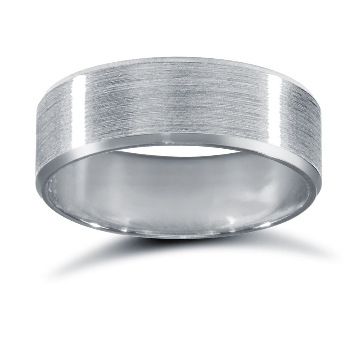 Platinum Premium Weight Flat Court Profile Satin and Bevelled Edge Wedding Ring