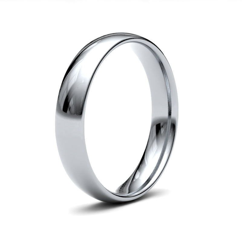 9ct White Gold 4mm Lightweight Court Profile Mirror Finish Wedding Ring