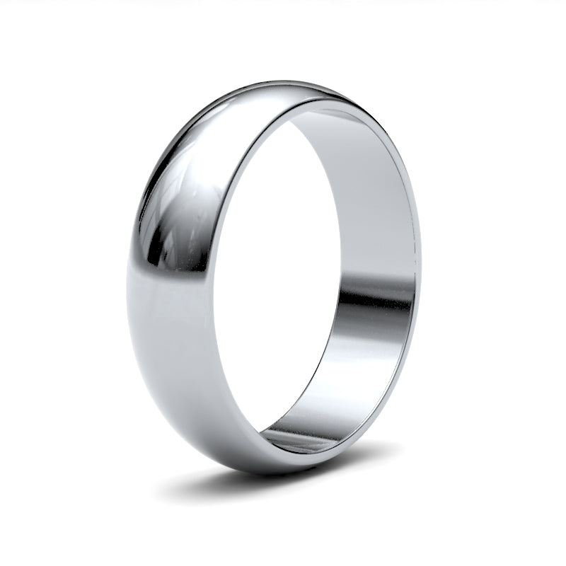 18ct White Gold 5mm Lightweight D-Shape Profile Mirror Finish Wedding Ring