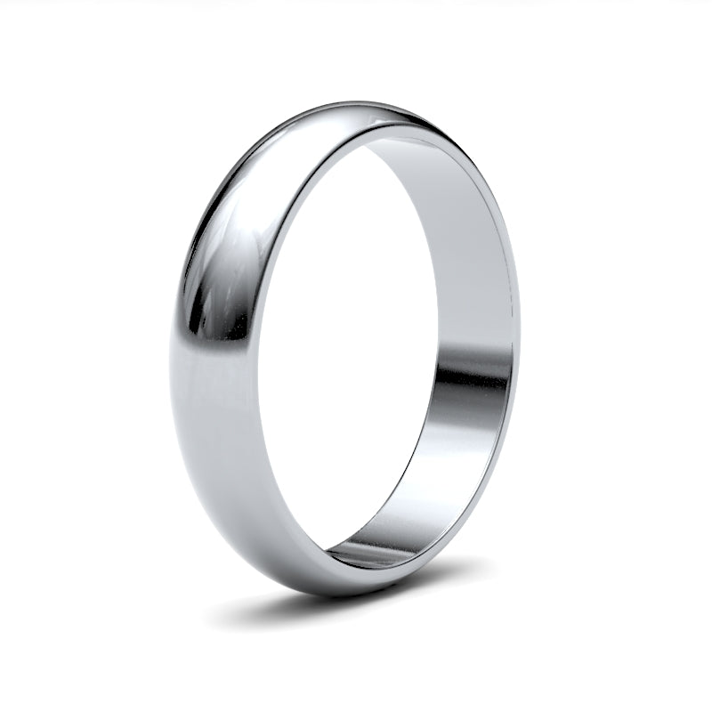 Platinum 4mm Lightweight D-Shape Profile Mirror Finish Wedding Ring