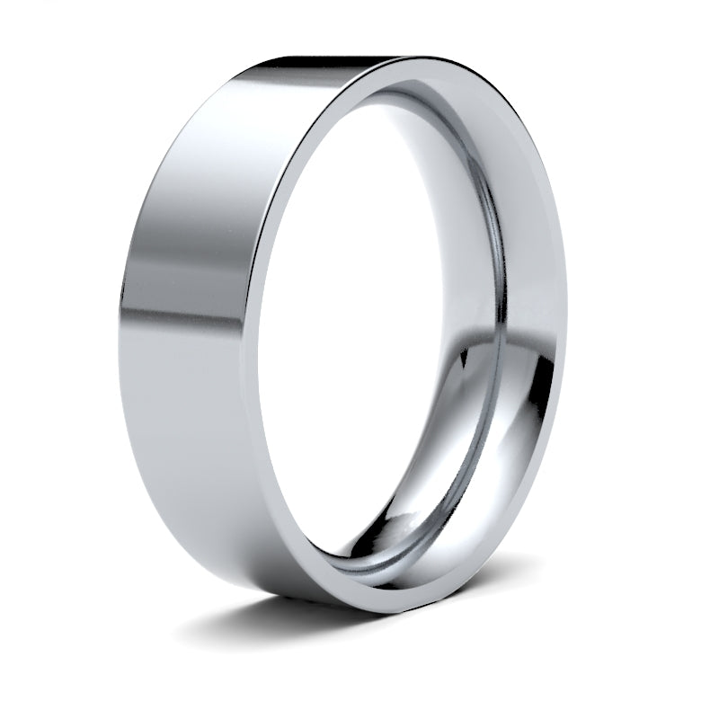 18ct White Gold Premium Weight Flat Court Profile Mirror Finish Wedding Ring