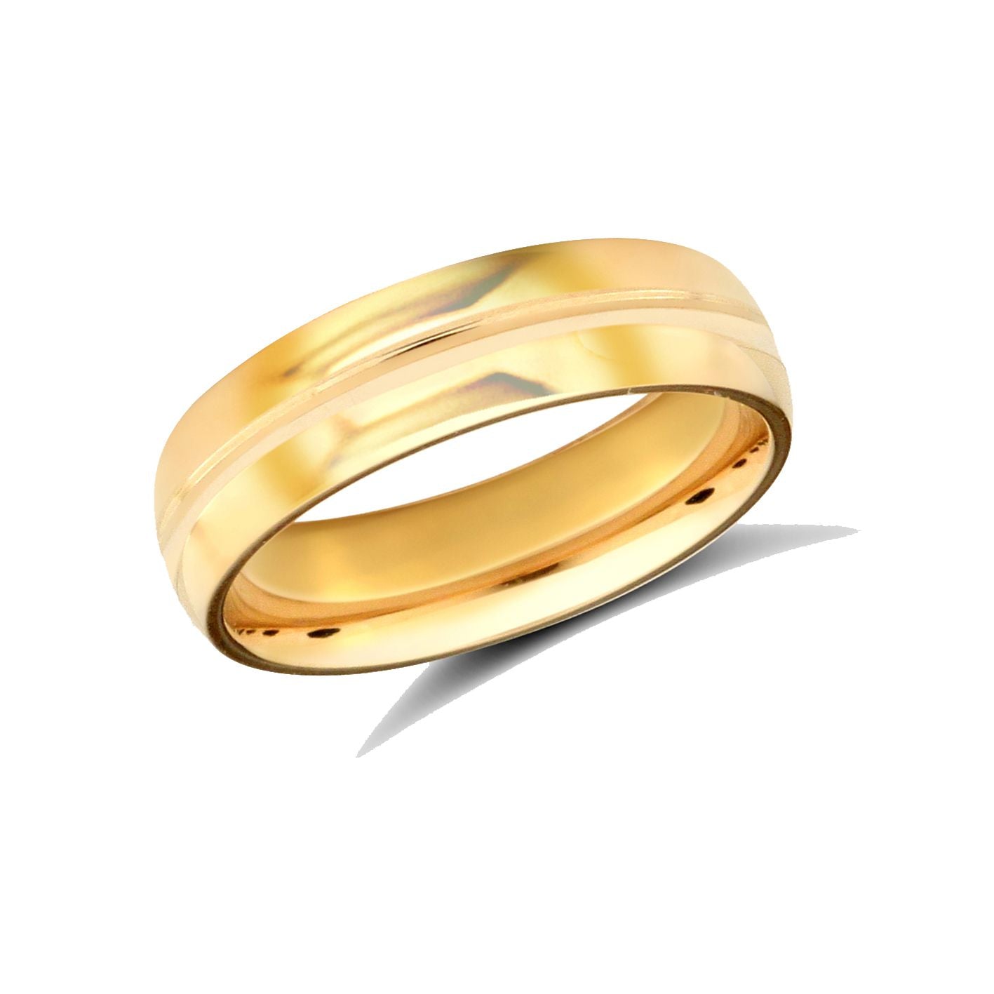 22ct Yellow Gold Standard Weight 5mm Soft Court Profile Centre Groove Wedding Ring