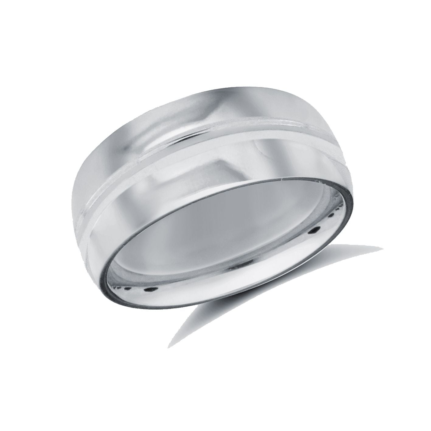 9ct White Gold Standard Weight Court Profile Centre Groove Wedding Ring