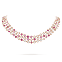 Palmyre 3 Rows Necklace in 18K Rose Gold with Diamonds and Sapphires