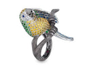 Parrot Ring in 18kt White and Burnished Gold with White Diamonds, Brown Diamonds, Blue Sapphires, Yellow Sapphires and Prasiolite
