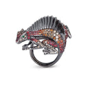 Iguana Ring in 18kt Burnished Gold with Orange Sapphires, Brown Diamonds and Prasiolite