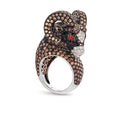 Aries Ring in 18k White and Black Gold with Brown Diamonds Sapphires and Rubies