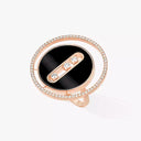 Lucky Move Diamond Ring Large Model Pink Gold Onyx 0.55ct