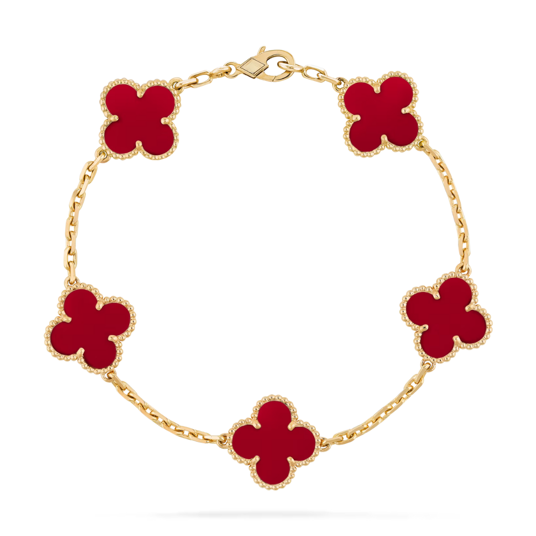 Belle Vante Bracelet 5 Motifs Carnelian 18K Yellow Gold