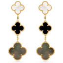 Magic Alhambra Earrings 3 Motifs in 18K Yellow Gold with Mother-of-Pearl and Onyx