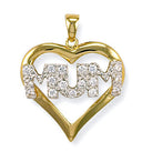 Yellow Gold Cubic Zirconia Heart Mum Pendant