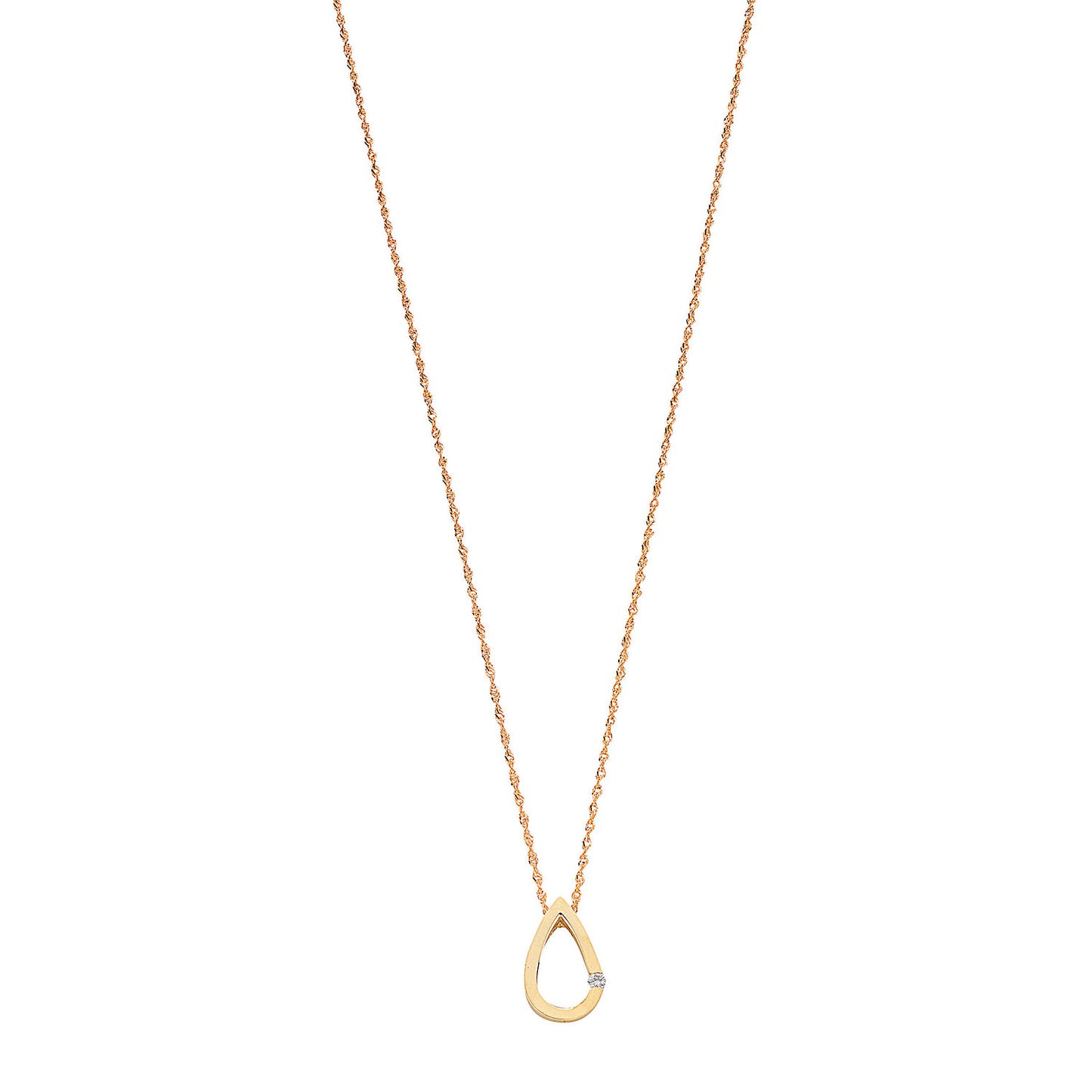 9ct Yellow Gold 0.04ct Diamond Tear Drop Pendant with 18in/45cm Chain - 9ct Gold