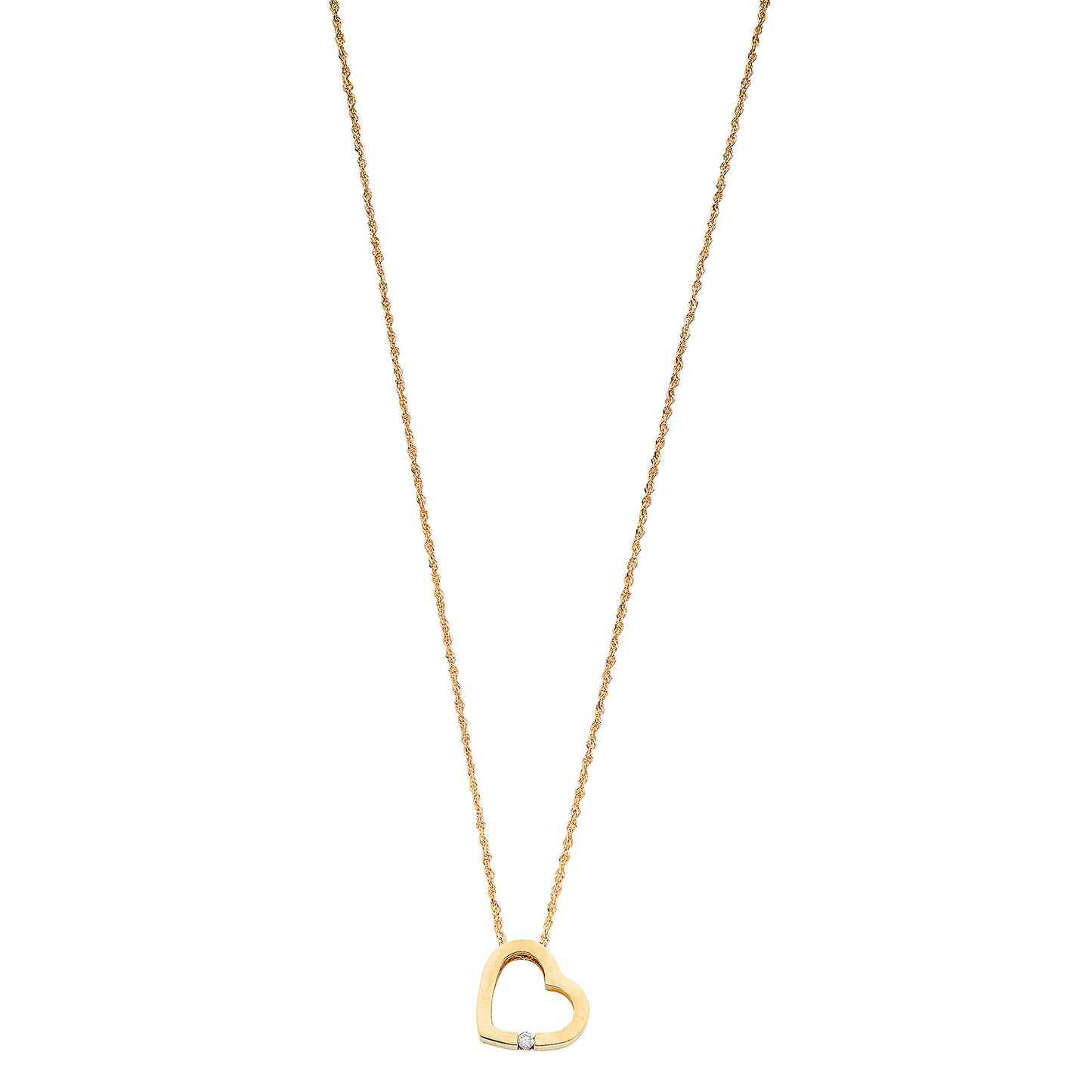 9ct Yellow Gold 0.04ct Diamond Heart Pendant with 18in/45cm Chain - 9ct Gold