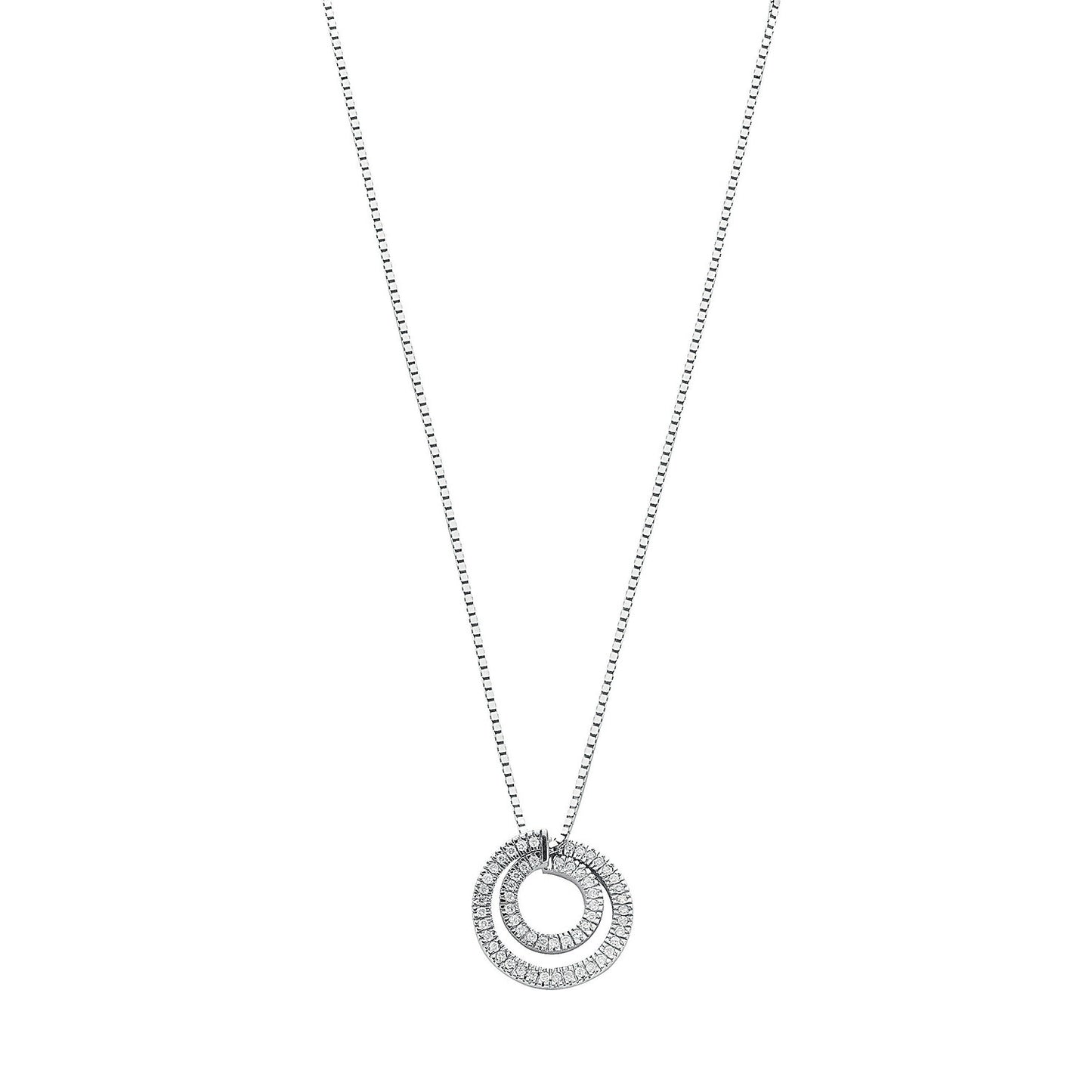 9ct White Gold 0.31ct Diamond Circle Pendant with 18in/45cm Chain - 9ct Gold