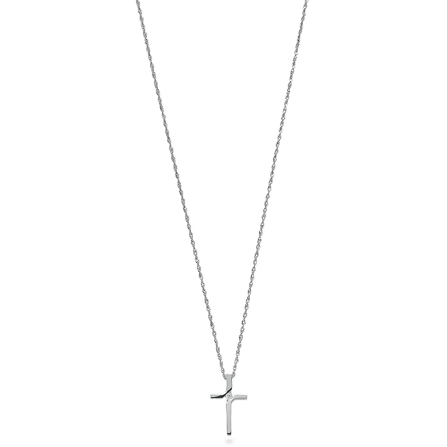 9ct White Gold 0.04ct Diamond Cross Pendant with 18in/45cm Chain - 9ct Gold