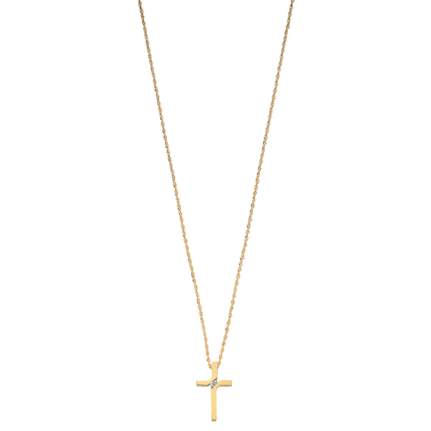 9ct Yellow Gold 0.04ct Diamond Cross Pendant with 18in/45cm Chain - 9ct Gold