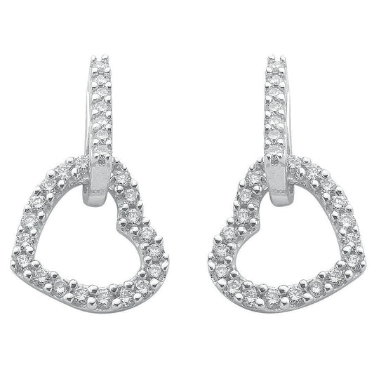 9ct White Gold 0.50ct Diamond Heart Drop Earrings - 9ct Gold