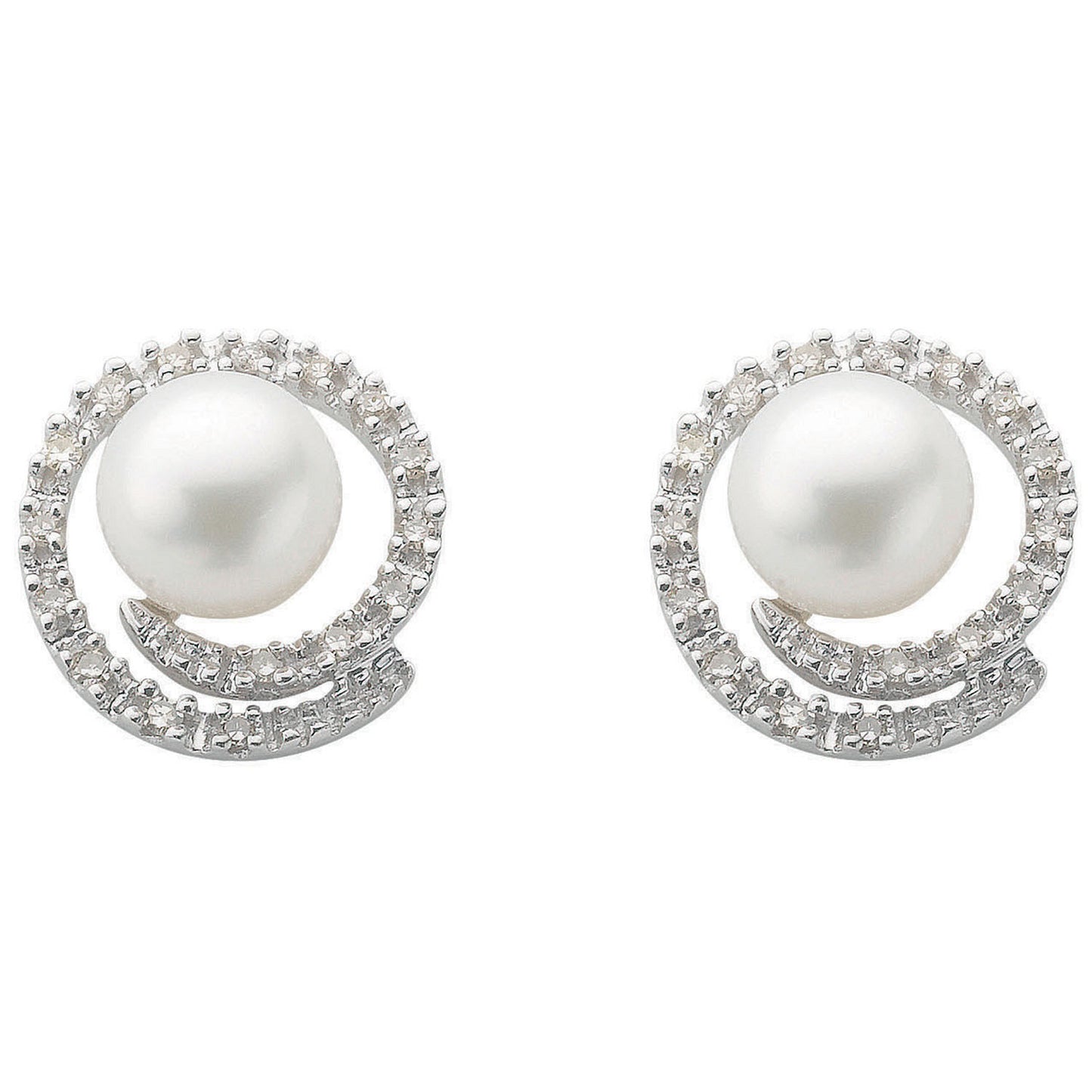 9ct White Gold 0.18ct Diamond & Pearl Stud Earrings - 9ct Gold