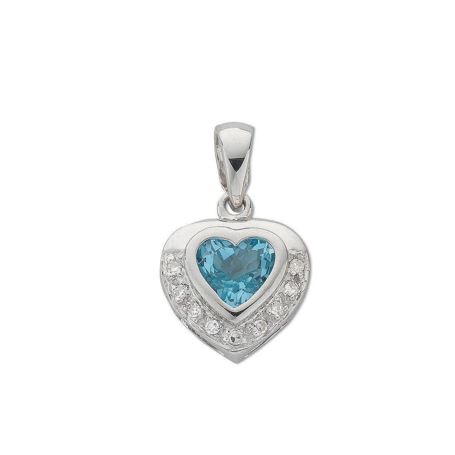 9ct White Gold 0.04ct Diamond & 0.90ct Blue Topaz Diamond Pendant - 9ct Gold