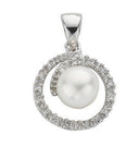 9ct White Gold 0.10ct Diamond & Freshwater Pearl Pendant