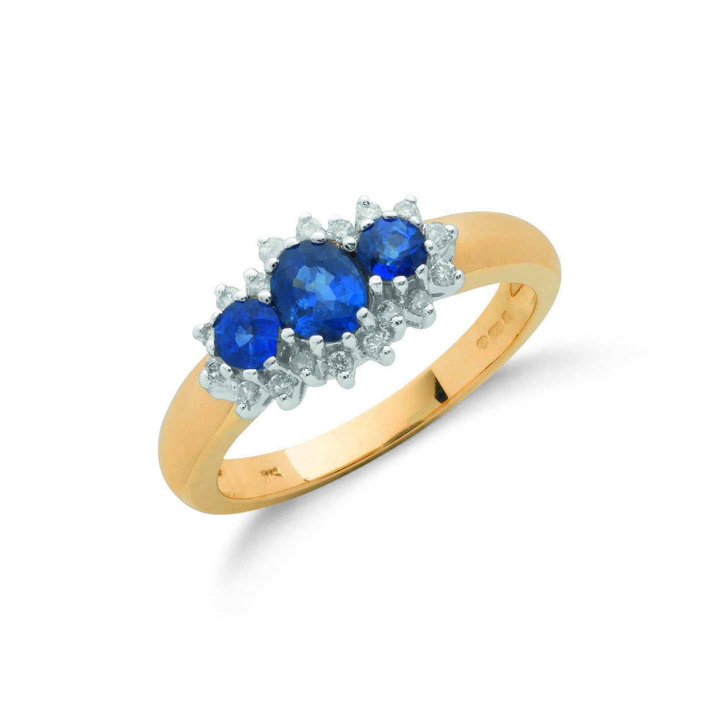 9ct Yellow Gold 0.18ct Diamond & 0.90ct Sapphire Cluster Ring - 9ct Gold