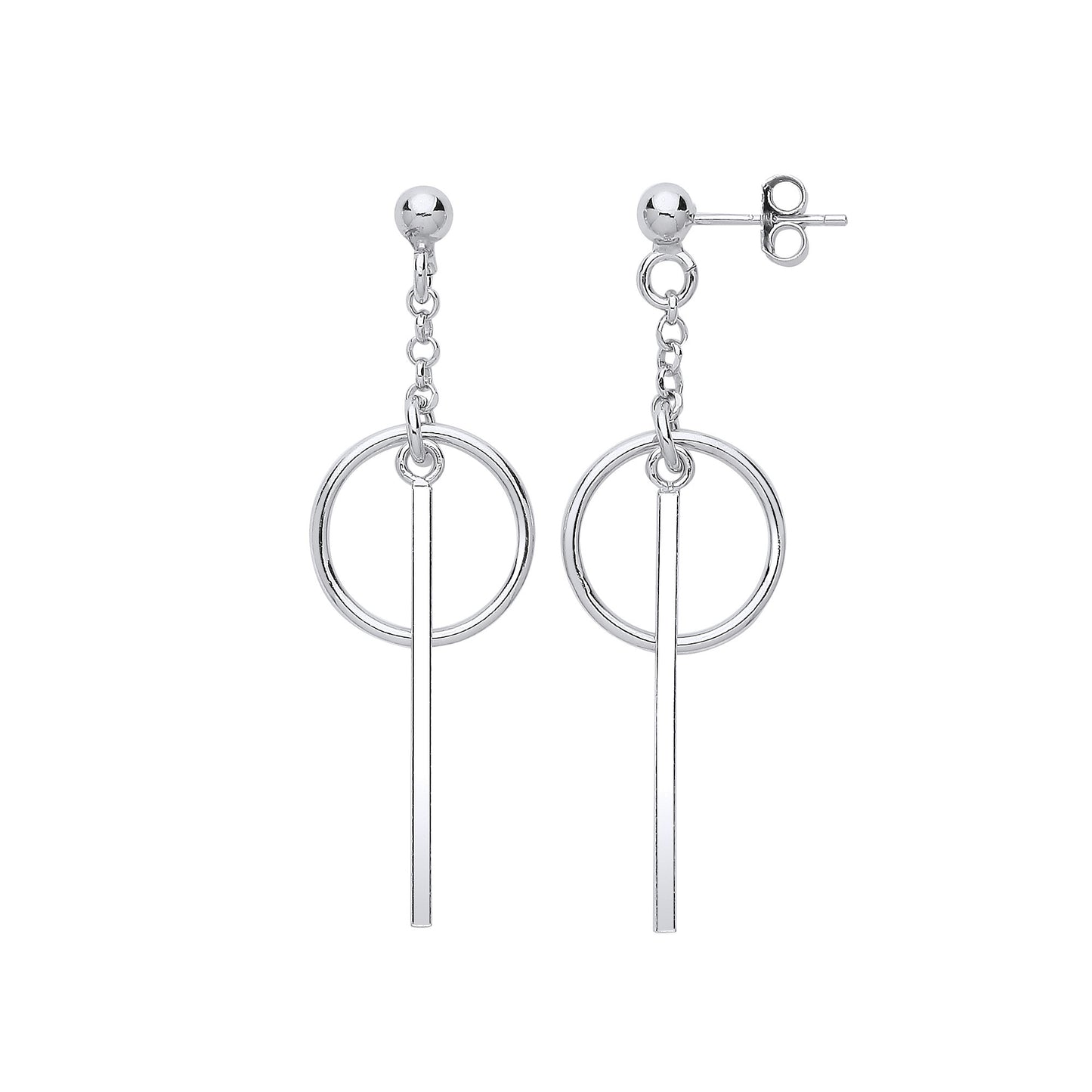 Silver Pin & Circle Drop Earrings - Silver