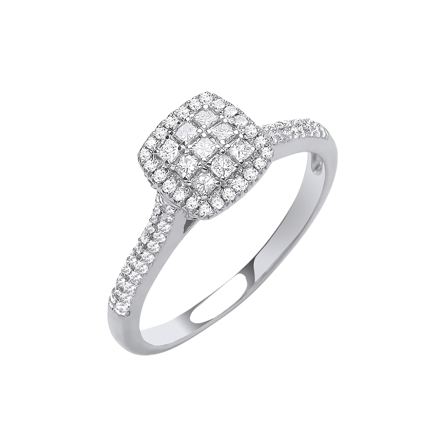 18ct White Gold Square Halo Style 0.50ct Diamond Ring - 18ct Gold