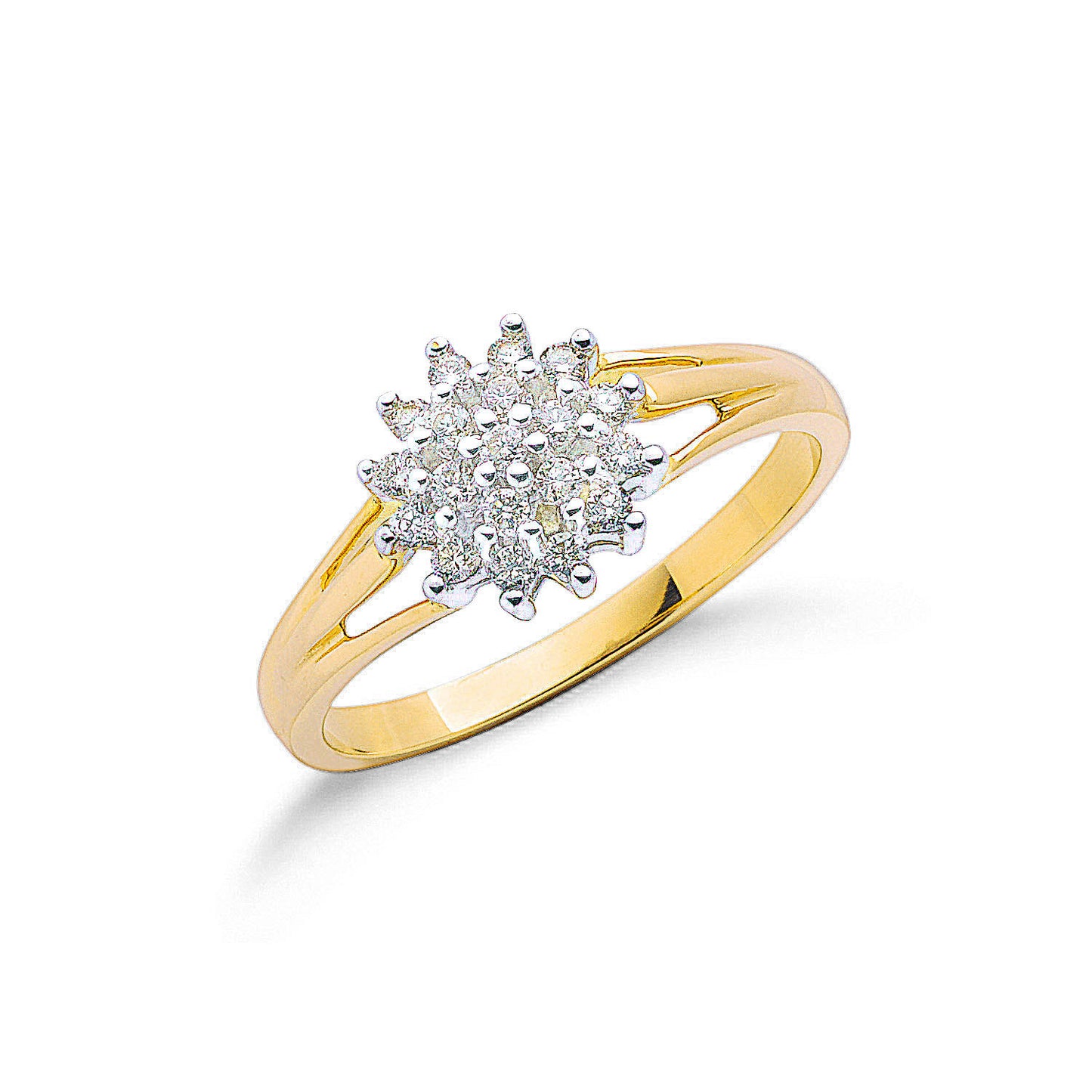 9ct Yellow Gold 0.25ctw Diamond Cluster Ring - 9ct Gold