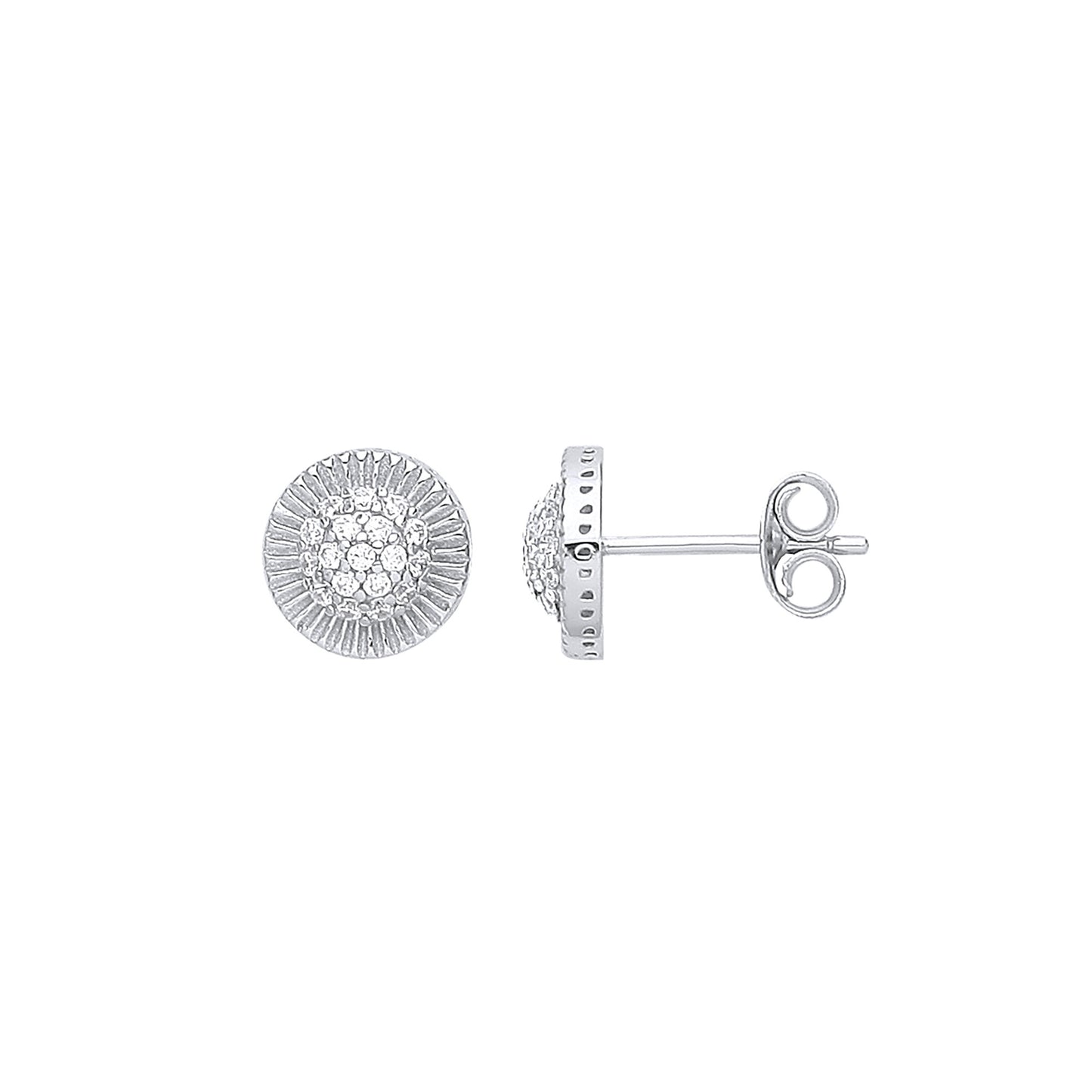 Silver Round 8.0mm Stud Cubic Zirconia Earrings - Silver
