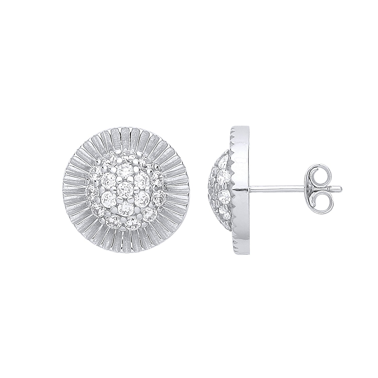Silver Round 15mm Stud Cubic Zirconia Earrings - Silver