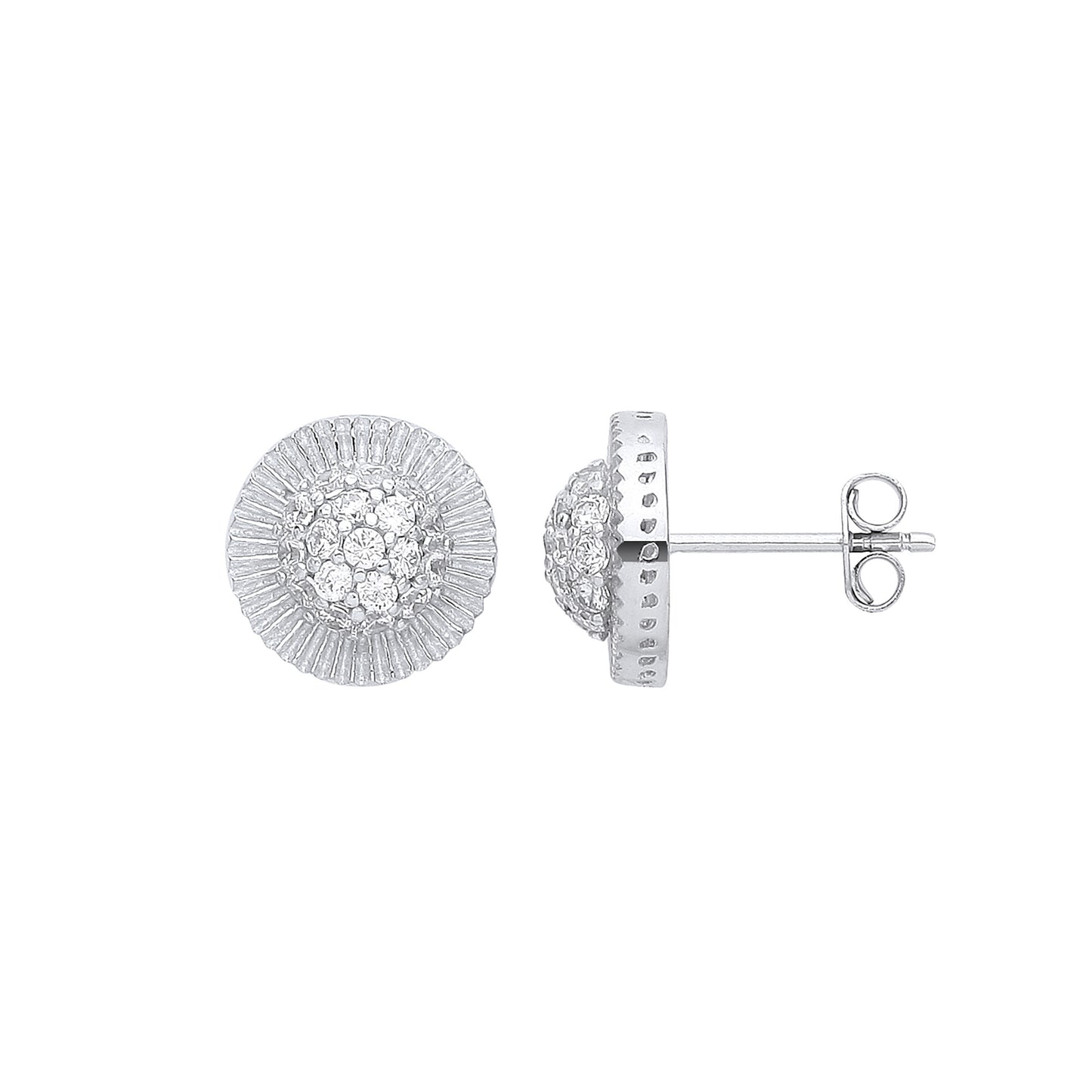 White Gold Cubic Zirconia Round 11mm Stud Earrings - 9ct Gold