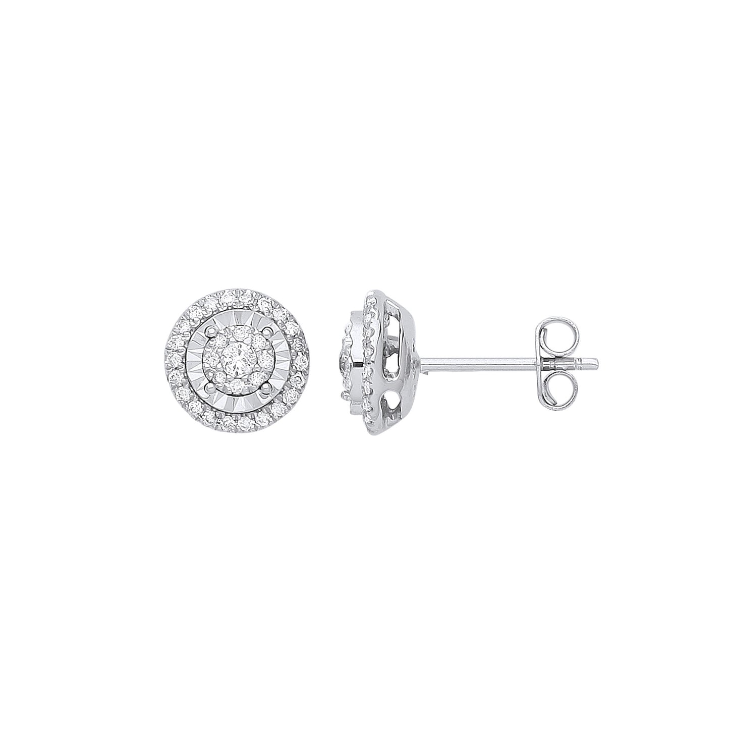 9ct White Gold Multi Circles Stud Diamond 0.36ctw Earrings - 9ct Gold